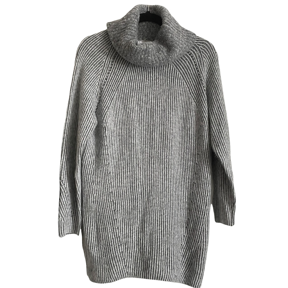 Topshop Oversize Cowl Neck Gray Striped Sweater Dress Sz XS